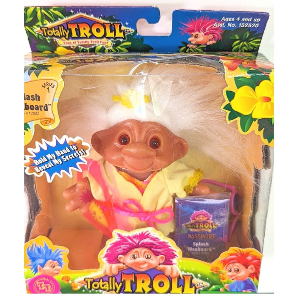 Totally Troll Splash Waxboard Series 1 Doll – Playmates 2001 – White Hair – NIB